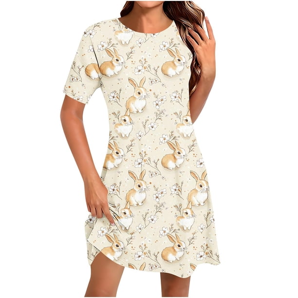 Vestido Corto para las Mujeres Cuello Redondo Manga Corta Impresa Suéter, Moda Casual Estilo Línea