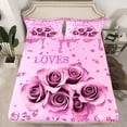 thumbnail image 2 of Feelyou 3D Pink Rose Full Size Sheets for Couple, Romantic Valentine's Day Bed Sheets, Glitter Fashion Diamond Sheet Sets, Super Cozy Room Decor, 4pcs, 2 of 7