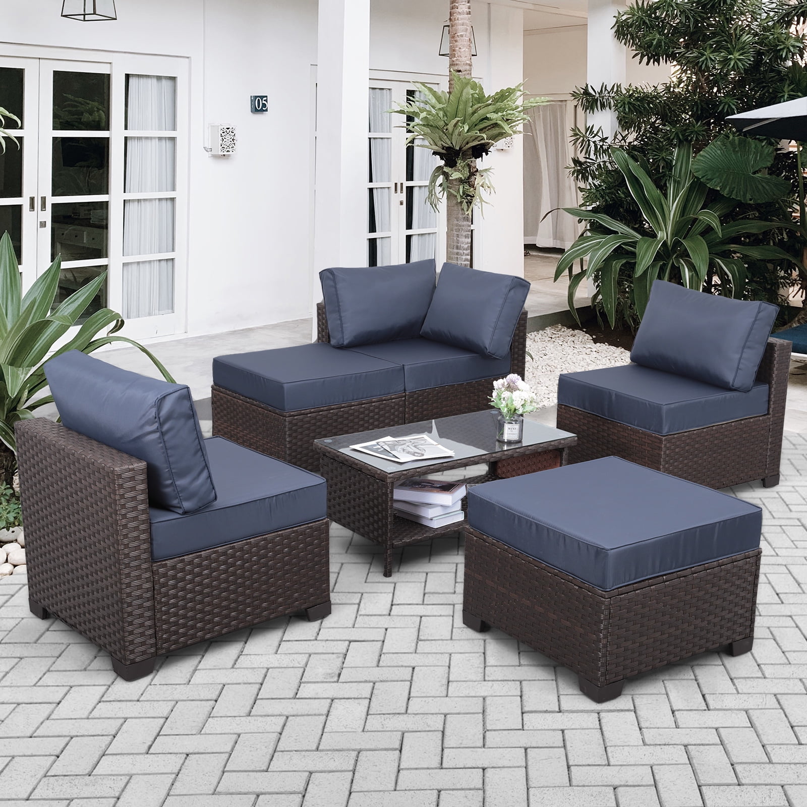 Waroom 6Piece Outdoor Wicker Furniture Conversation Set Patio