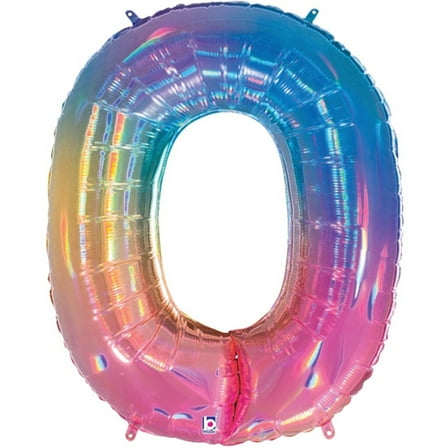 Megaloon Number 0 Opal Rainbow 34 Inch Foil Mylar Balloon [15840RW]
