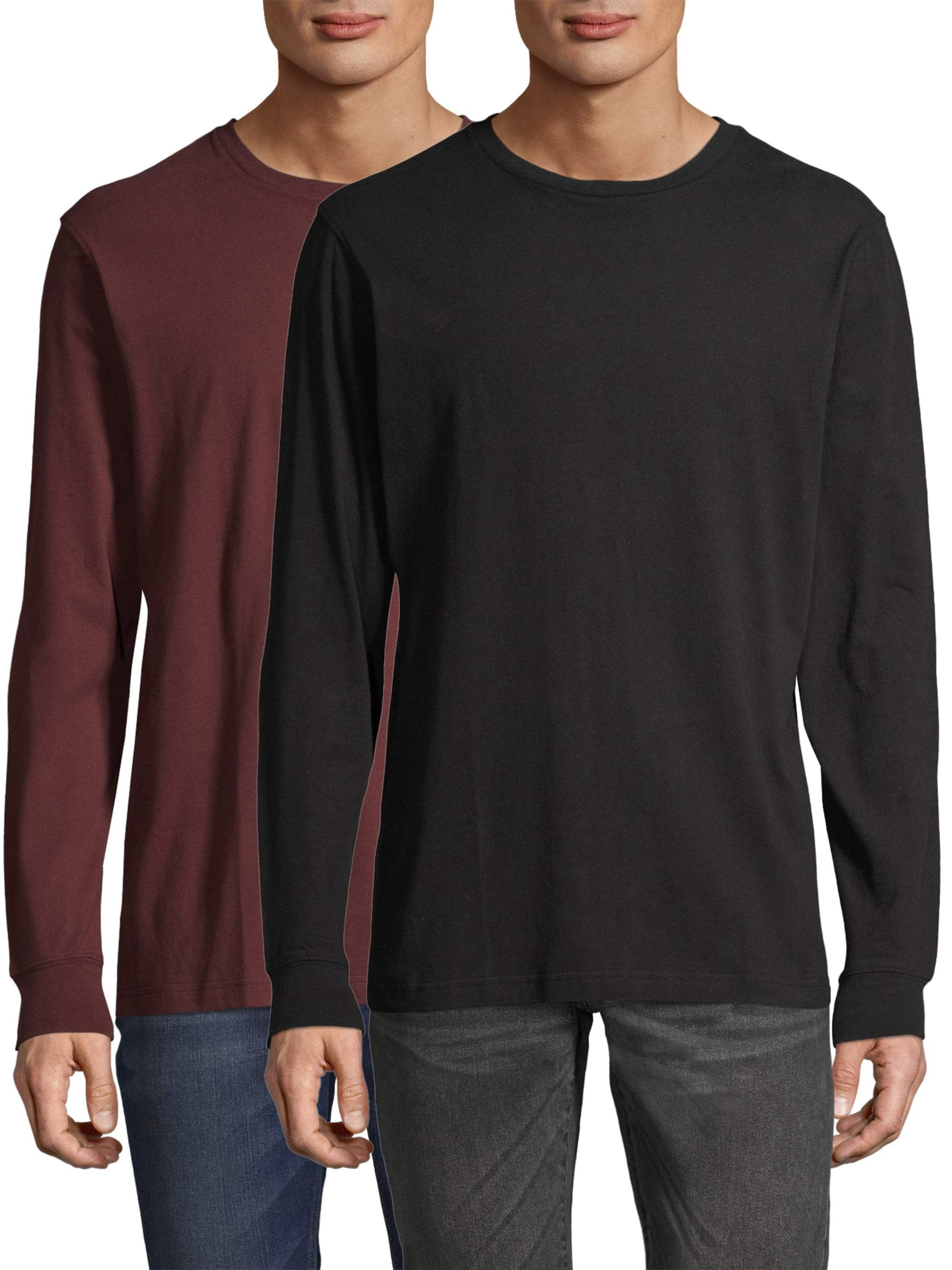 GEORGE - George Men's and Big Men's Long Sleeve Cotton Crew T-Shirt - 2 ...