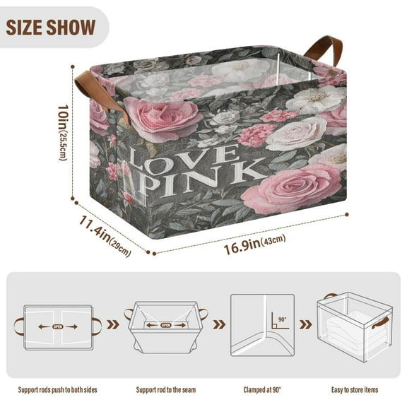 BZSMCE Collapsible Fabric Cube Storage Bins Seamle Of Roses Pattern Design Pattern Storage Box