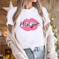thumbnail image 2 of Lovskoo Short Sleeve Shirts for Women Trendy Summer Tops Floral Printed for Adult Round Neck Valentine's Day Casual Blouse T-shirts Shirt White, 2 of 5