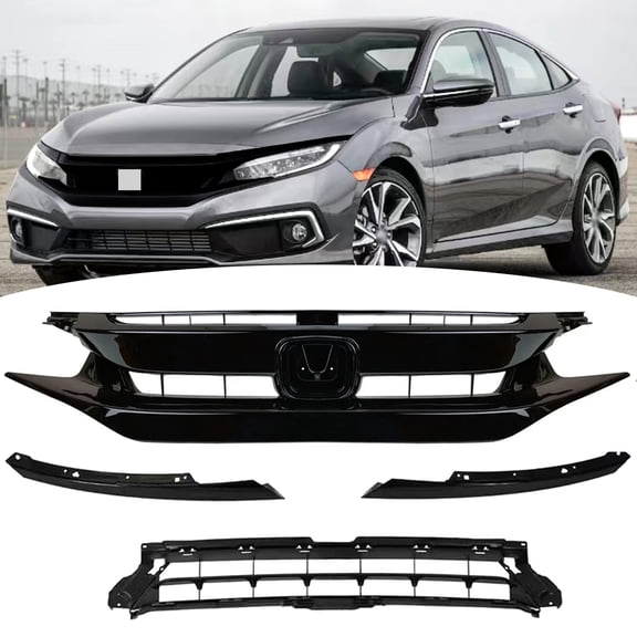 For 2019 2020 2021 Honda Civic Sedan Front Bumper Grille Grill W/ Eyelid Molding