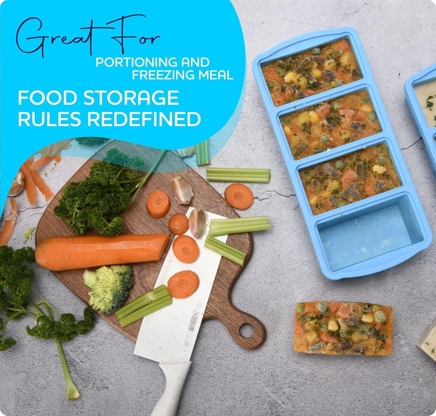 Silicone Freezer Trays With Lid 1-cup Soup Container Large Ice Cube Molds Reinforced Steel Ring Top For Freezing Sauce Broth Leftovers Oven Dishwasher -safe(2-pack)