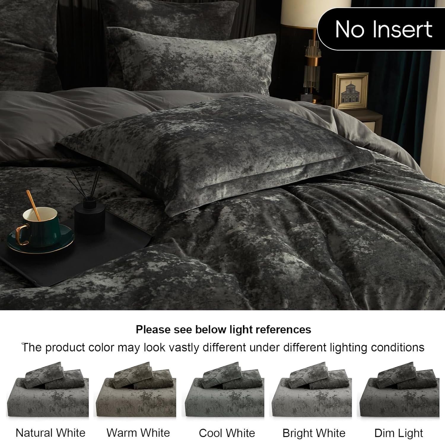 PHF Truly Velvet Duvet Cover Set King Size, 3 Pieces Luxury Ultra Soft Comforter Cover Set, Warm Flannel Duvet Cover with 2 Pillow Shams Bedding Collection, 104"x90", Grey (No Insert)