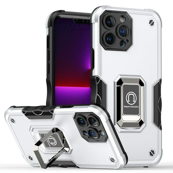 Military Grade Shockproof Hybrid Armor Case with Ring Holder for iPhone 13 Pro Max - Silver