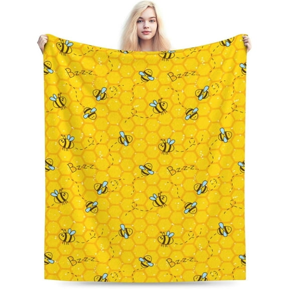 Cute Bee Throw Blanket Flannel Super Soft Warm Fleece Microfiber Blankets Home Decor All Season for Bedroom Couch Living Room Large 50"x40"in