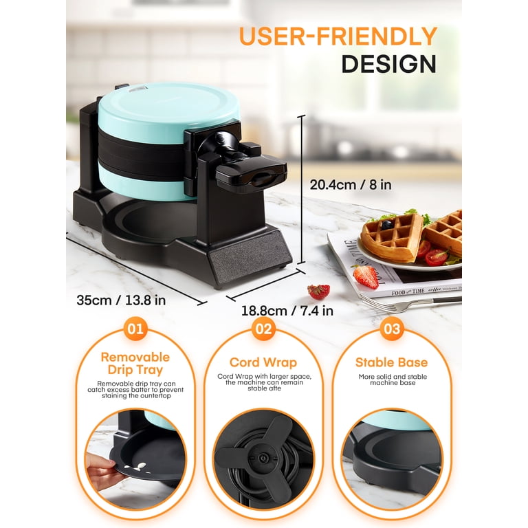 Free Shipping! FOHERE Double Belgian Waffle Maker 1400W Rotating