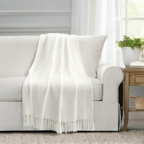 Lush Decor Waffle Cotton Knit Throw White Single 50X60