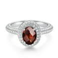 thumbnail image 2 of Gem Stone King 925 Sterling Silver Oval Checkerboard Red Garnet and Moissanite Women Ring (2.17 Cttw, Gemstone Birthstone, Available in Size 5, 6, 7, 8, 9), 2 of 5