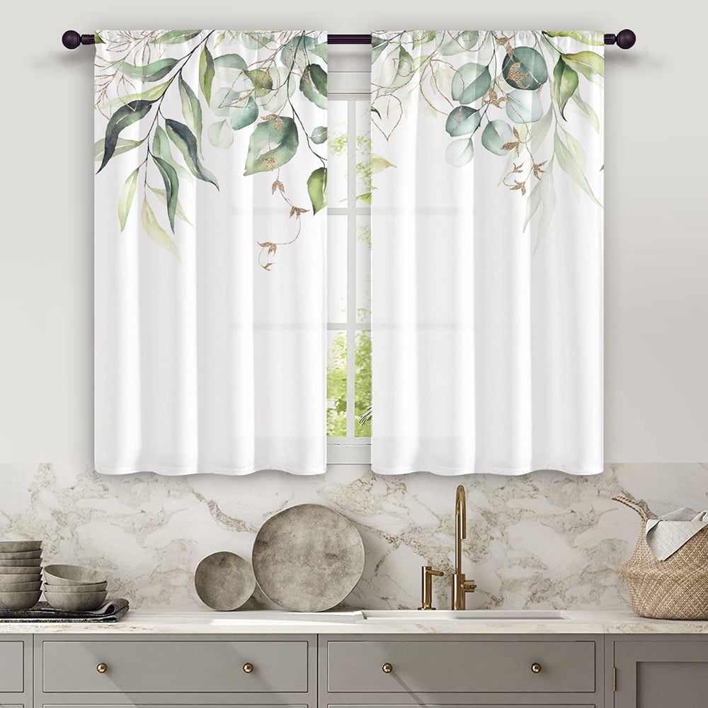 Innerwin Tringle à Rideau Poche Fente Panneau Rustique Imprimé Floral Aquarelle Rideaux Courts Anti-Moisissure Traitement de Fenêtre Style -7 27 Pouces*39 Pouces(70*100cm)*2