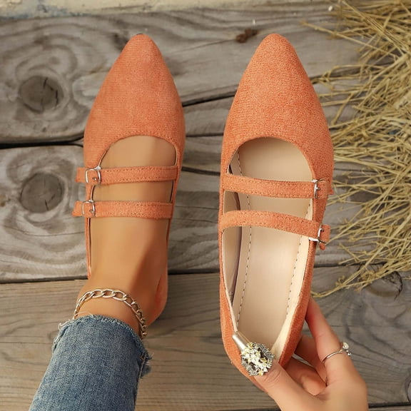 Bkhluea Women Double Strap Buckle Pointed Toe Flats Comfortable Footwear For Office Casual Outdoor Daily Activities