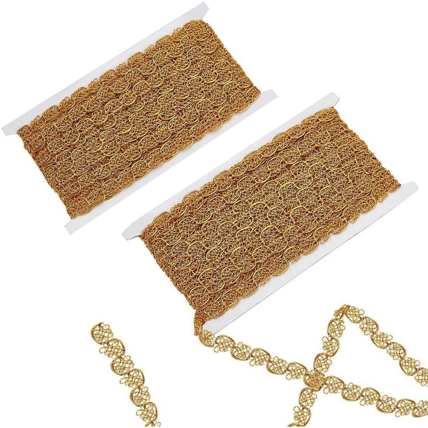 14,2 yardas (13 m) de cinta de encaje de filigrana, cinta de trenza de 5/8 de pulgada (15 mm), cinta de encaje de poliéster ondulado, adornos metálicos para tapicería