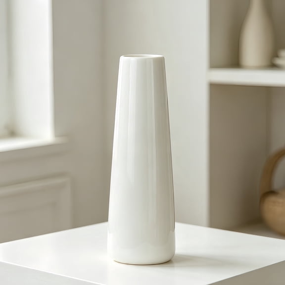 12-Inch White Ceramic Textured Vase for Modern Minimalist Home Decor