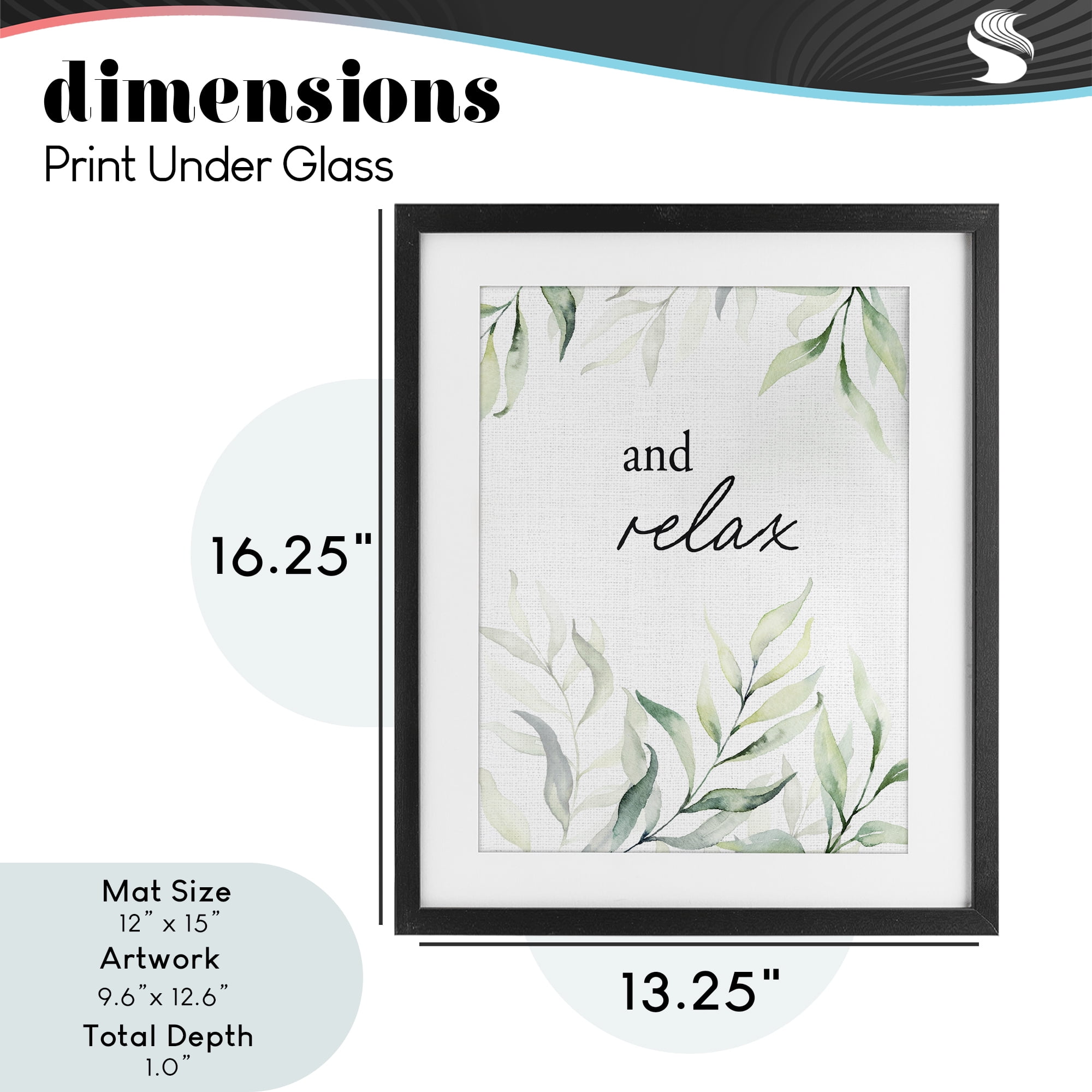 And Relax Soothing Greenery Black Framed Print Under Glass, design by Lettered and Lined