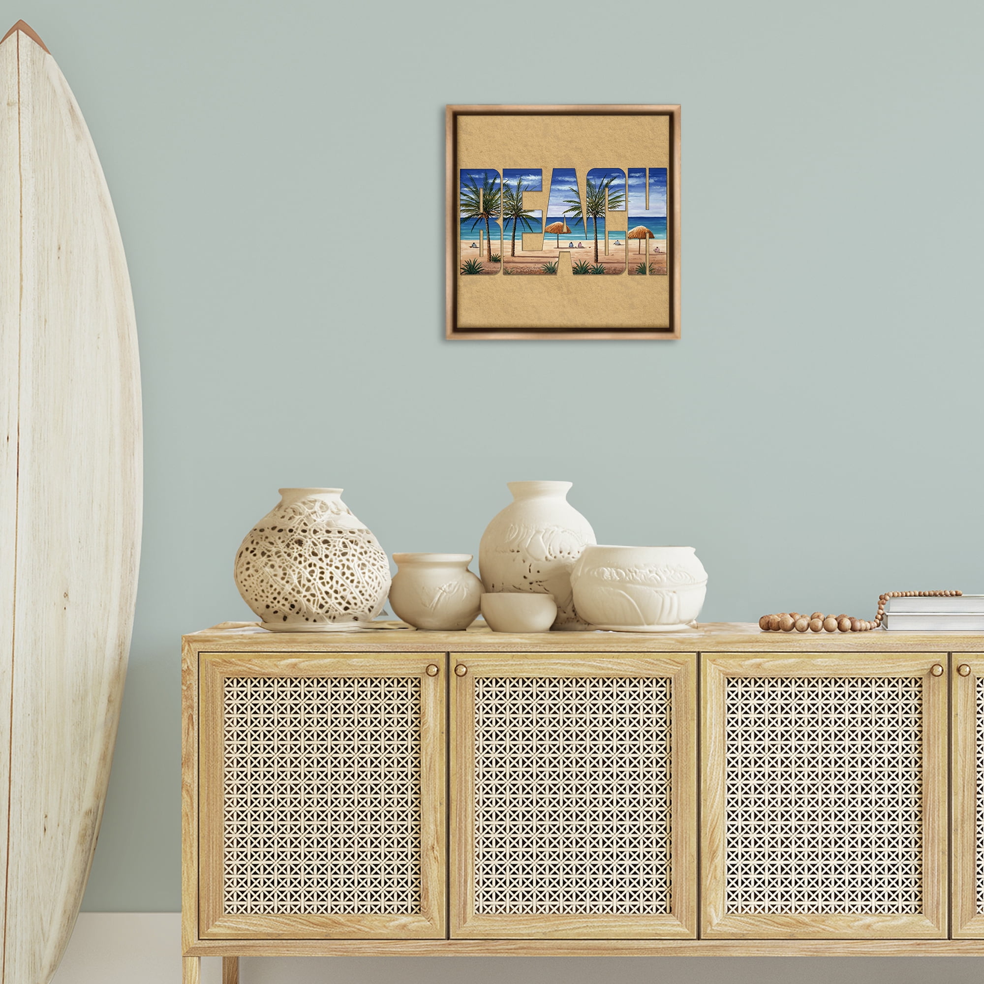 Stupell Industries Tropical Beach Typography Nautical & Beach Painting Brown Floater Framed Canvas Art Print Wall Art, 18 x 18