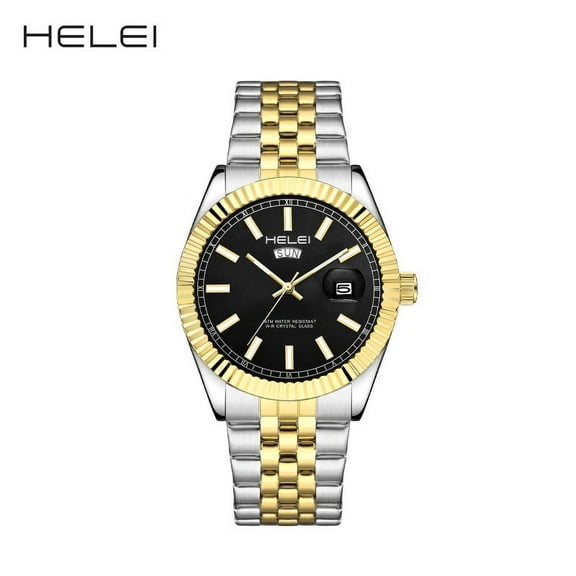 Helei 2024 Men's Quartz Watch Gradient Dial Stainless Steel Waterproof LuminouWatch