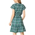thumbnail image 3 of INSPIRE CHIC Women's Plaid Ruffle Dress Raglan Sleeve Tie Waist Belted Dresses S Green, 3 of 6