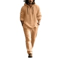 thumbnail image 3 of Natural Linen Two-Piece Set With Hooded Henley Top And Drawstring Pants Button Down Linen Shirts with Hood and Beach Pants Loose Fit Casual Vacation Outfits Earthy Yellow XXXL, 3 of 5