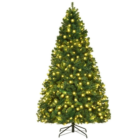Costway 7Ft/7.5Ft/8Ft Pre-Lit PVC Artificial Christmas Tree Hinged w/ 300/400/430 LED Lights & Stand