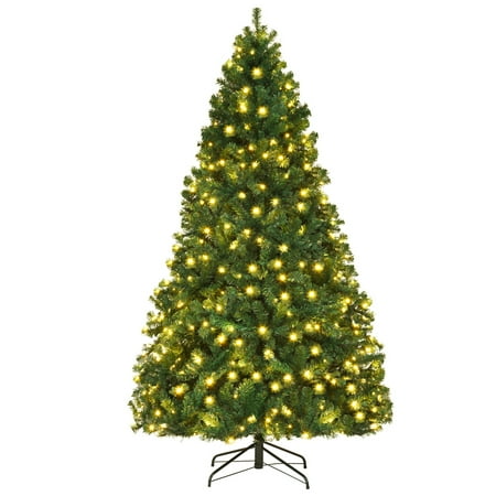 Liberty Tree Costway 7Ft/7.5Ft/8Ft Pre-Lit PVC Artificial Christmas Tree Hinged w/ 300/400/430 LED Lights & Stand Green ()