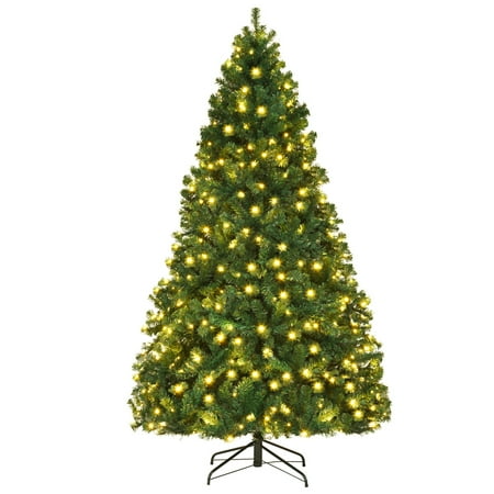 Costway 7Ft/7.5Ft/8Ft Pre-Lit PVC Christmas Tree Hinged 300/400/430