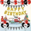 Chilfamy Racing Car Birthday Party Supplies for Boys, Race Car Birthday Decorations with Golden Happy Birthday Balloon Banner, Latex Balloons, Cake Topper, Checkered Flags for Kids Car Theme Parties