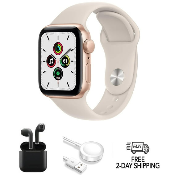 Refurbished Apple Watch SE (2020) 1st Gen 44mm (GPS + Cellular) Gold w/ Wireless Earbuds