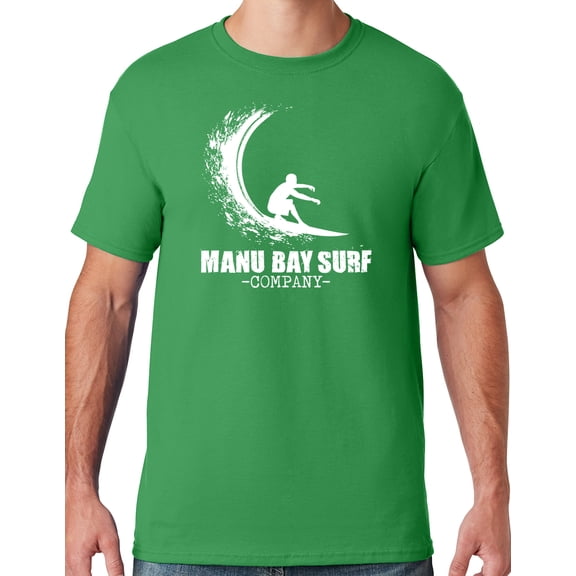 Mens Manu Bay Surf Company WHITE WAVE T-shirt, 2XL Kelly Green