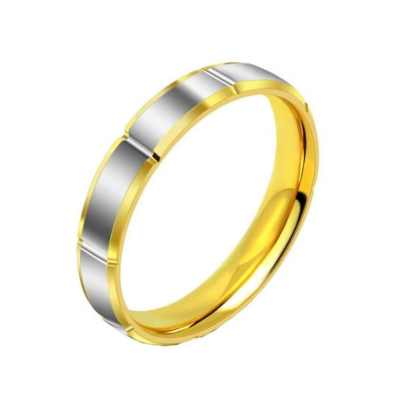 PAMTIER Unisex Stainless Steel Simple Hip Hop 4MM Rhombic Cut Plain Couple Ring Matching Set Wedding Band Comfort Fit Gold Size 4