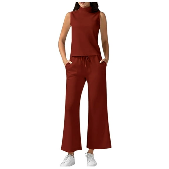 WENWU Women's Summer 2 Piece Outfits Neck Tank Top Cropped Wide Leg Pants Sets 2024 Fashion Tracksuit Wedding Pant Suits Petite Size Women Dress Suits Set