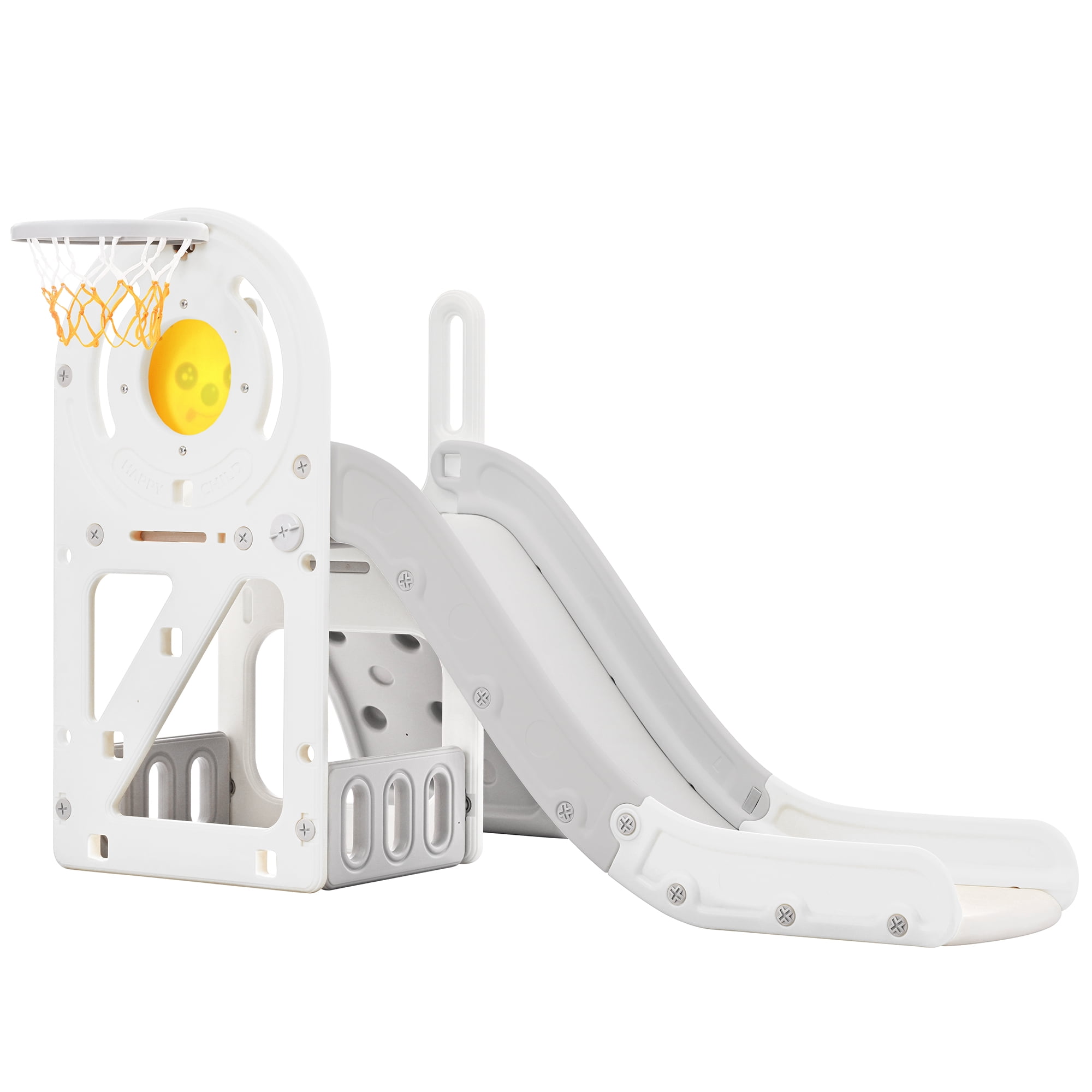 Toddler Climber and Slide Set 4 in 1, Kids Playground with Basketball Hoop, Kids Climber & Slide Playset, Gray