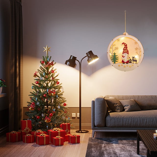 Adornos Navideños de Madera Led Hechos a Mano | Luces Ambientales de Reno, Muñeco de Nieve y Papá Noel | Decoración para El Hogar para Colgar En La Pared - Multicolor | 19,5 X 19,5 X 3 Cm | 1 Unidad