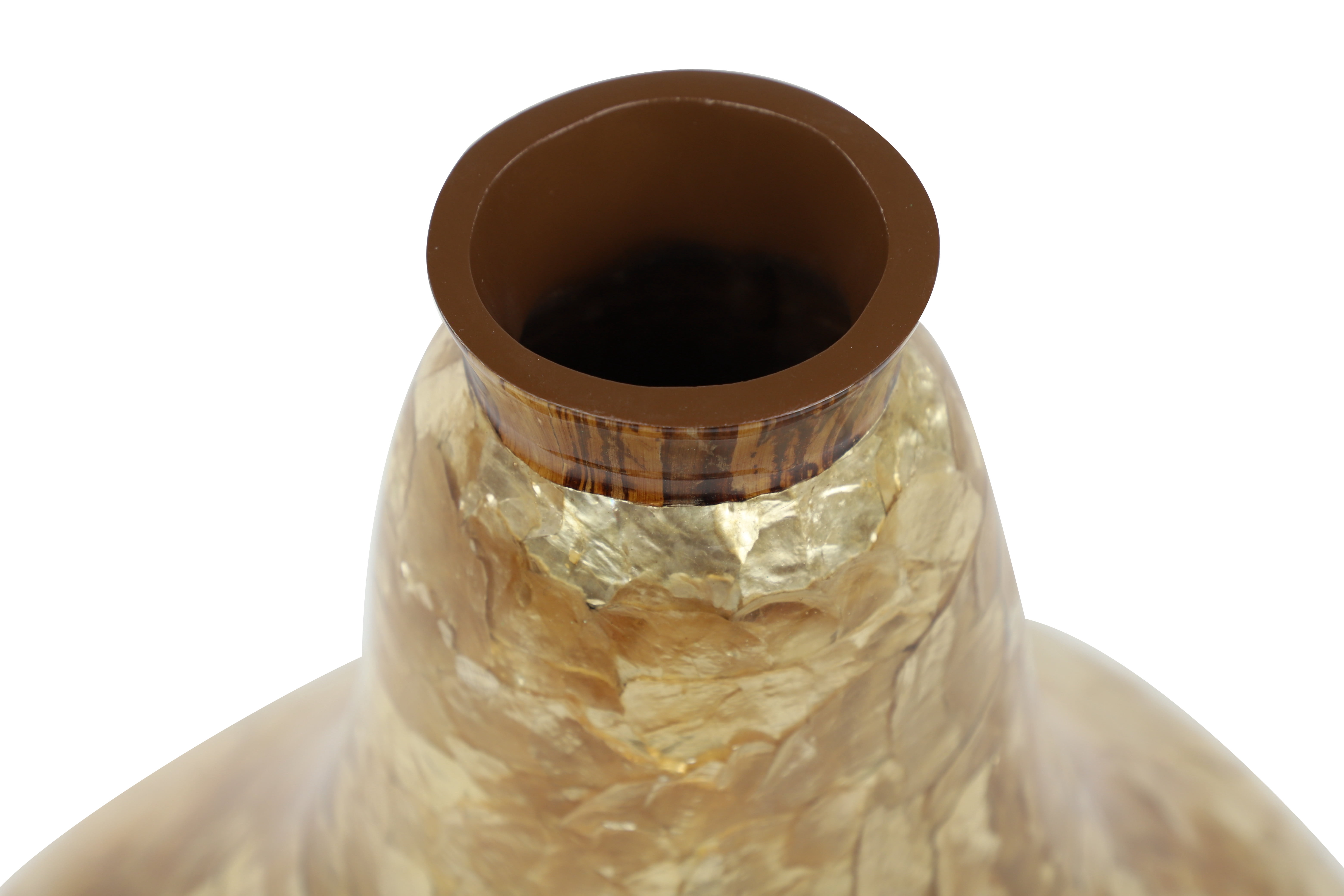 DecMode Large Gold Capiz Shell & Natural Banana Wood Vase, 11”x 15”