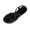 thumbnail image 2 of Women Shoes Womens Sandals Women's Fashionable And Versatile Solid Color Woven Strap Plus Size Shoes Spring And Summer Trendy Comfortable Sandals Black 38, 2 of 9