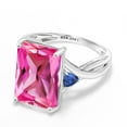 thumbnail image 3 of Gem Stone King 10K White Gold Pink Created Sapphire and Blue Created Sapphire 3 Stone Engagement Ring for Women (10.54 Cttw, Emerald Cut 14X10MM, Trillion 4MM, Size 6), 3 of 5