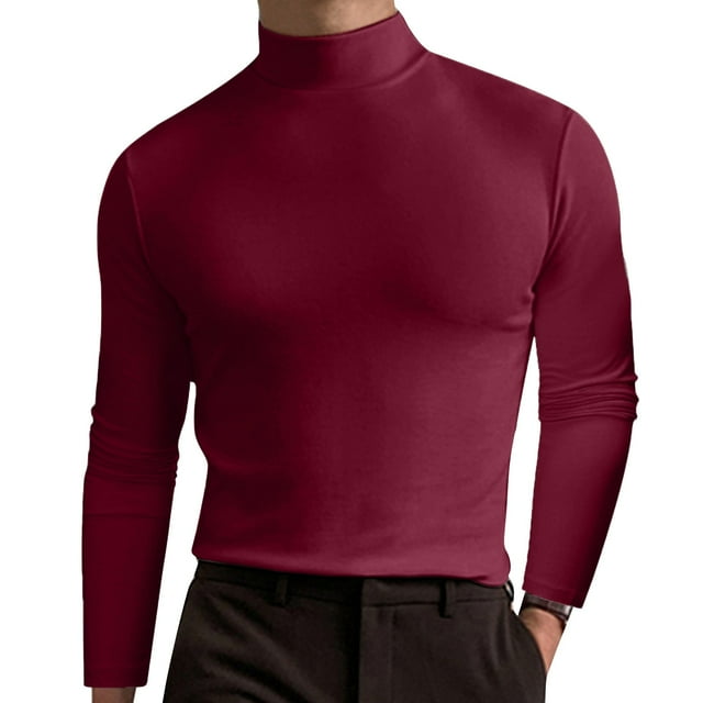 T-Shirt Homme Hiver Couleur Unie Col Roulé Manches Longues Blouse Vin T-Shirts Graphiques Homme Taille TTG