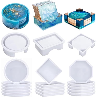 Demorex 18 Pcs Coaster Resin Molds Silicone, Coaster Molds with Round Square Octagon Shape Holder Molds for Epoxy Resin, DIY Art Craft Cup Mats