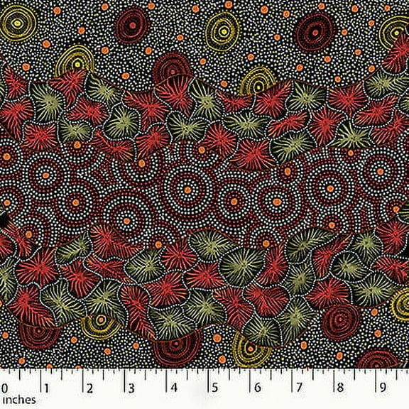 Wild Seed Waterhole Black  Australian Aboriginal  Cotton Fabric by M S Textiles