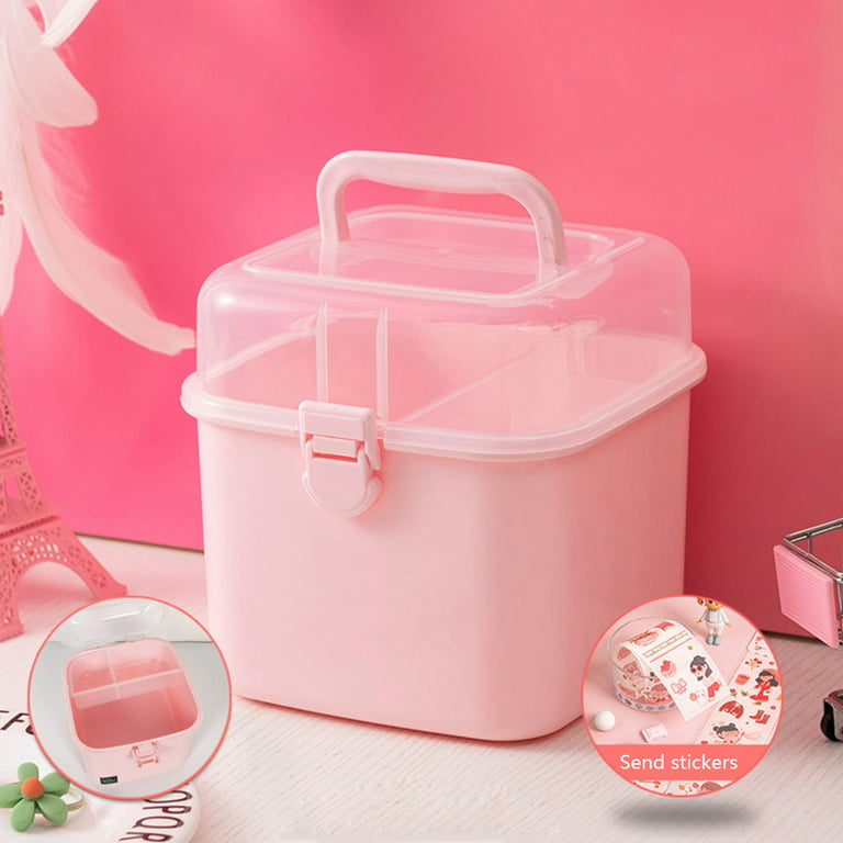 AOOOWER Pink Plastic Storage Box with Handle Kids Hair Jewelry Multipurpose  Organizer