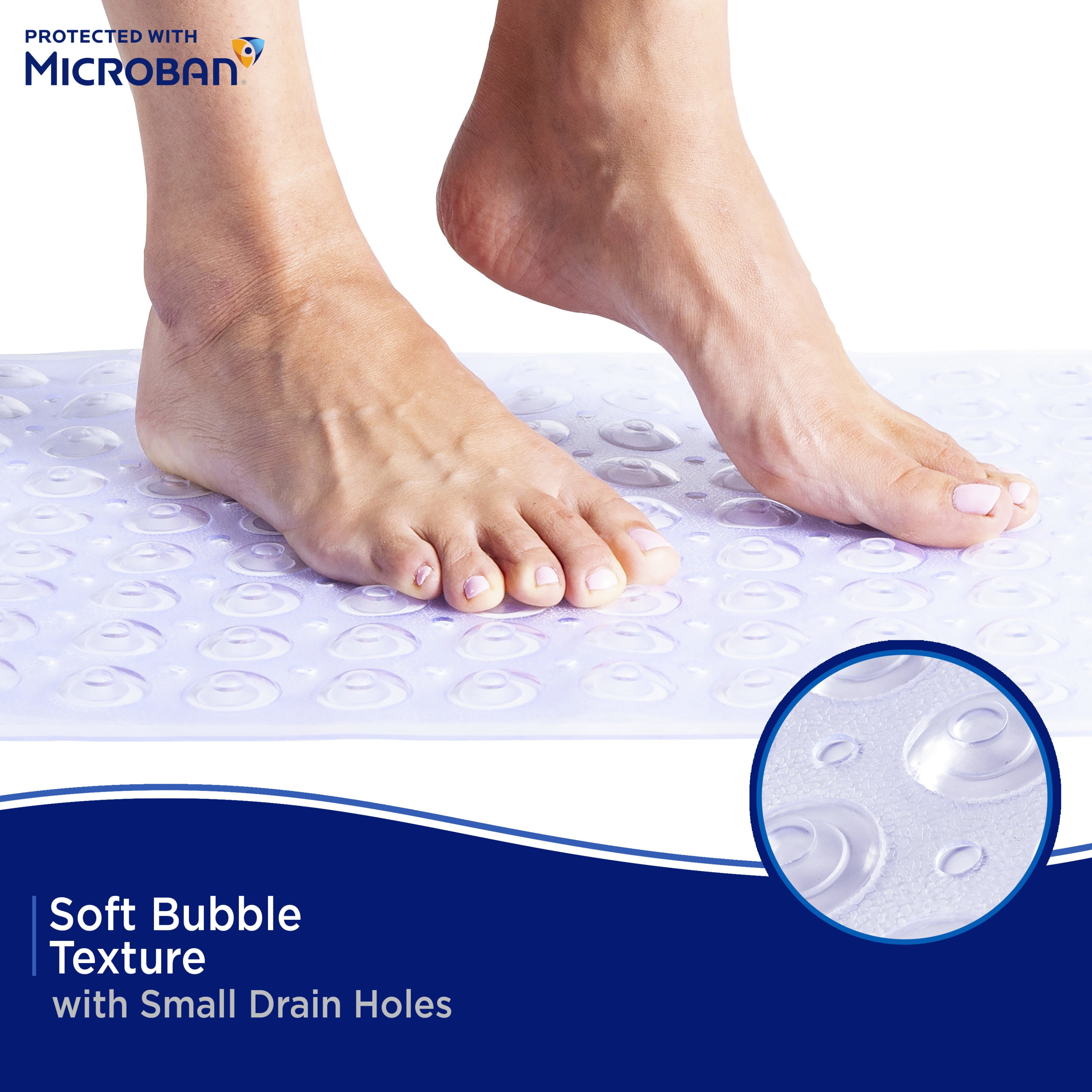 Kenney Microban Protected Bubble Bath Mat, 26.75" L x 14.5" W, Clear