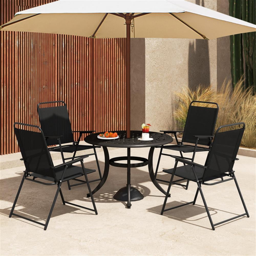 Topcobe Outdoor Folding Sling Chairs Set of 4 with Armrest and Backrest, Outdoor Patio Furniture for Garden Backyard Pool Deck-Black