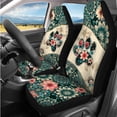 thumbnail image 2 of Binienty Boho Floral Dog Paw Automotive Seat Covers with Matching Universal Steering Wheel Cover Car Console Armrest Cushion Seat Belt Pads Headrest Covers Automotive Interior Decor Set, 2 of 7