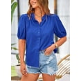 thumbnail image 5 of PRETTYGARDEN Women's Summer Button Down Shirts Short Lantern Sleeve V Neck Cotton Cute Dressy Casual Ladies Tops Blouses, 5 of 6