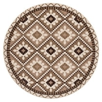 SAFAVIEH Veranda Johann Geometric Indoor/Outdoor Area Rug, Creme/Brown, 6'7" x 6'7" Round