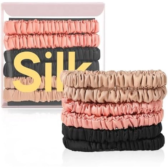 6 count Silk Hair Ties Small 22 Momme Pure Mulberry Silk Scrunchies for Women Girls Thin Skinny Hair Sleep Scrunchies No
