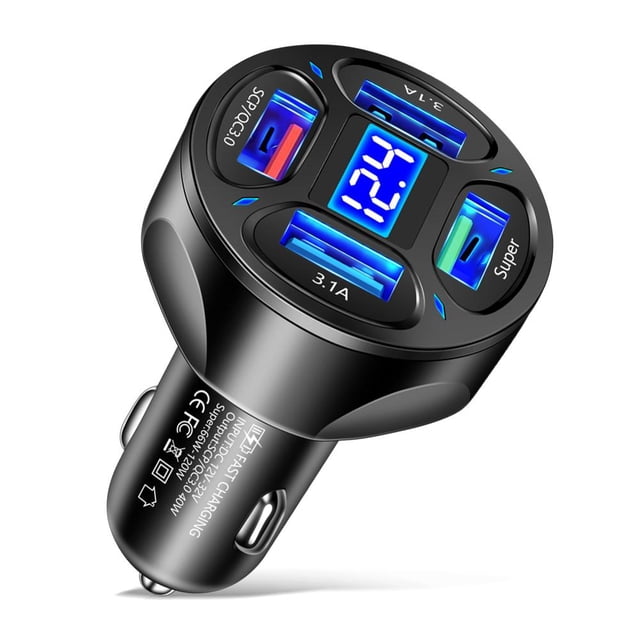 Para cargador de coche de 66W adaptador de cargador de resistencia al calor viaje familiar negro