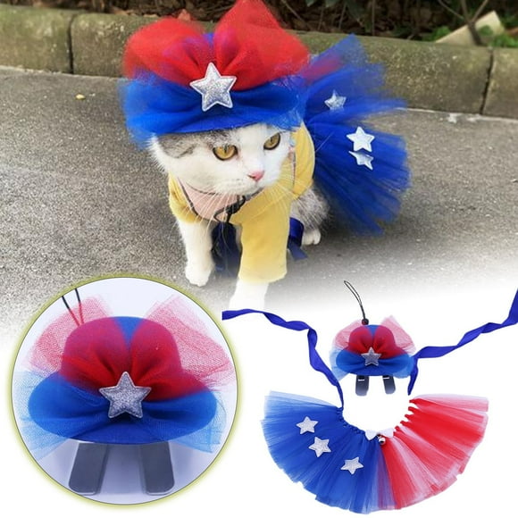 4th of July Decor, Independence Day Pet Cat Blue White And Red Puffy Skirt Pet Hat Pet Holiday Party Dress Up Accessories Independence Day Decorative Pet Supplies Cute Dress Up