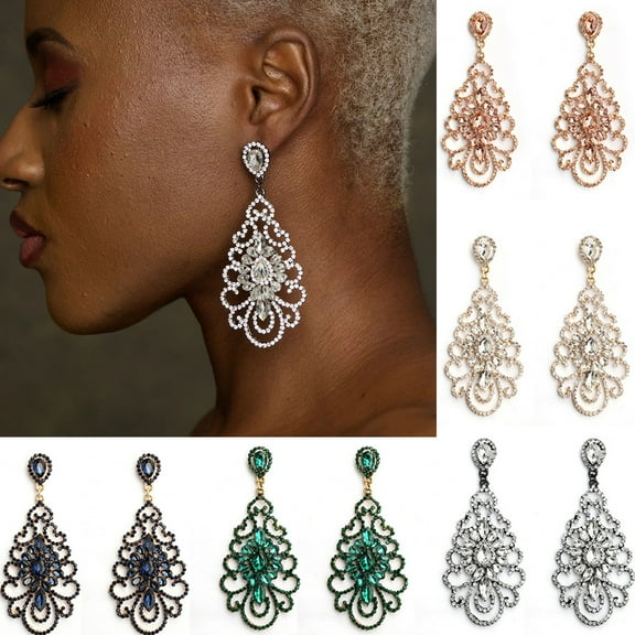 Wedding Teardrop Dangle Earrings Crystal Rhinestone Beaded Earrings for Brides